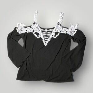 Amy Fashion Black Top with White Lace